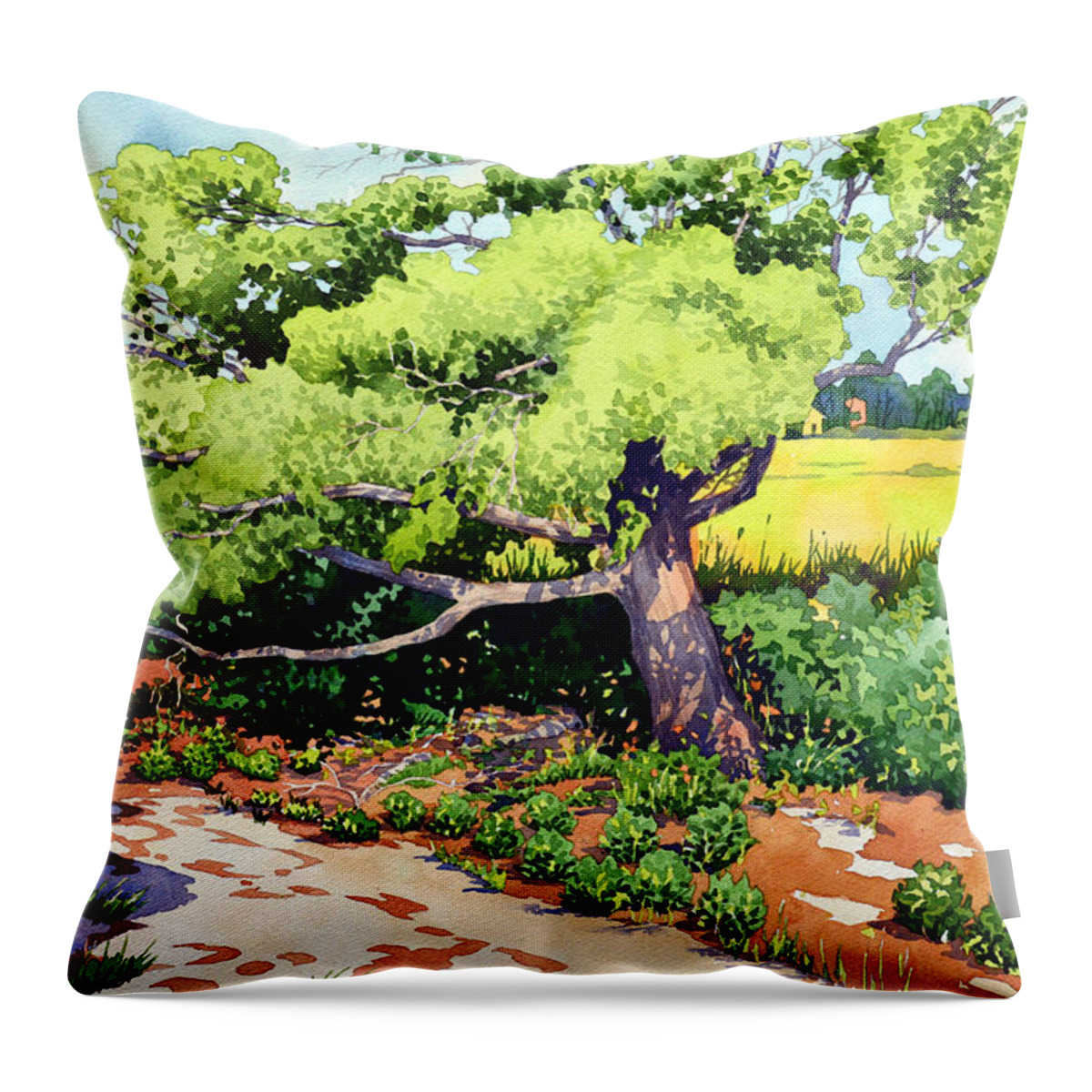 Watercolor Throw Pillow featuring the painting Old Man and the Beach by Mick Williams