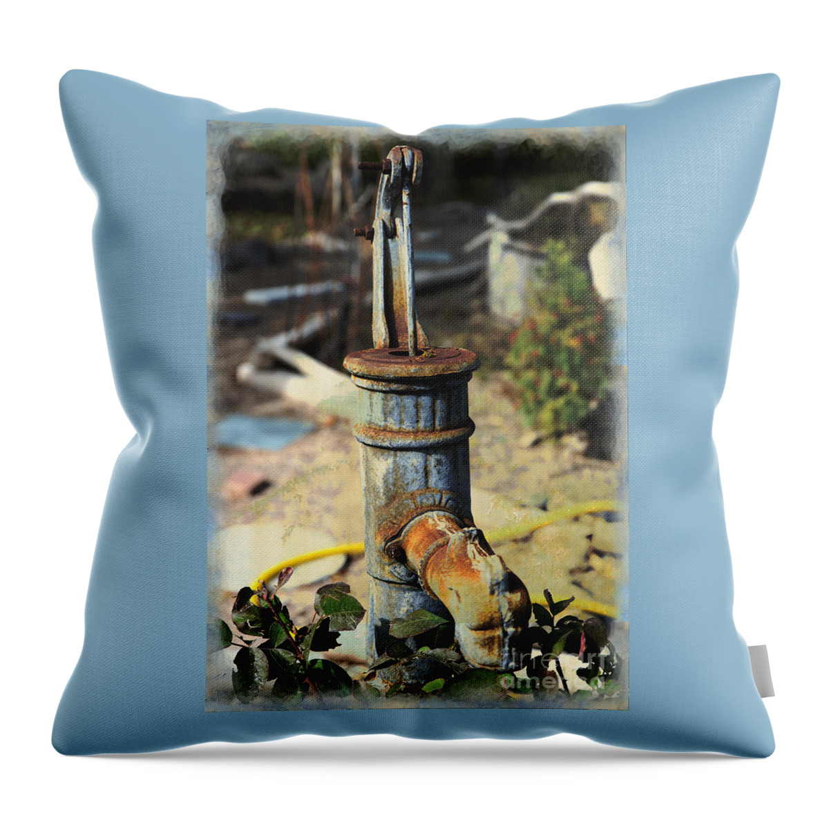 Garden Throw Pillow featuring the mixed media Old Pump in Garden by Kae Cheatham