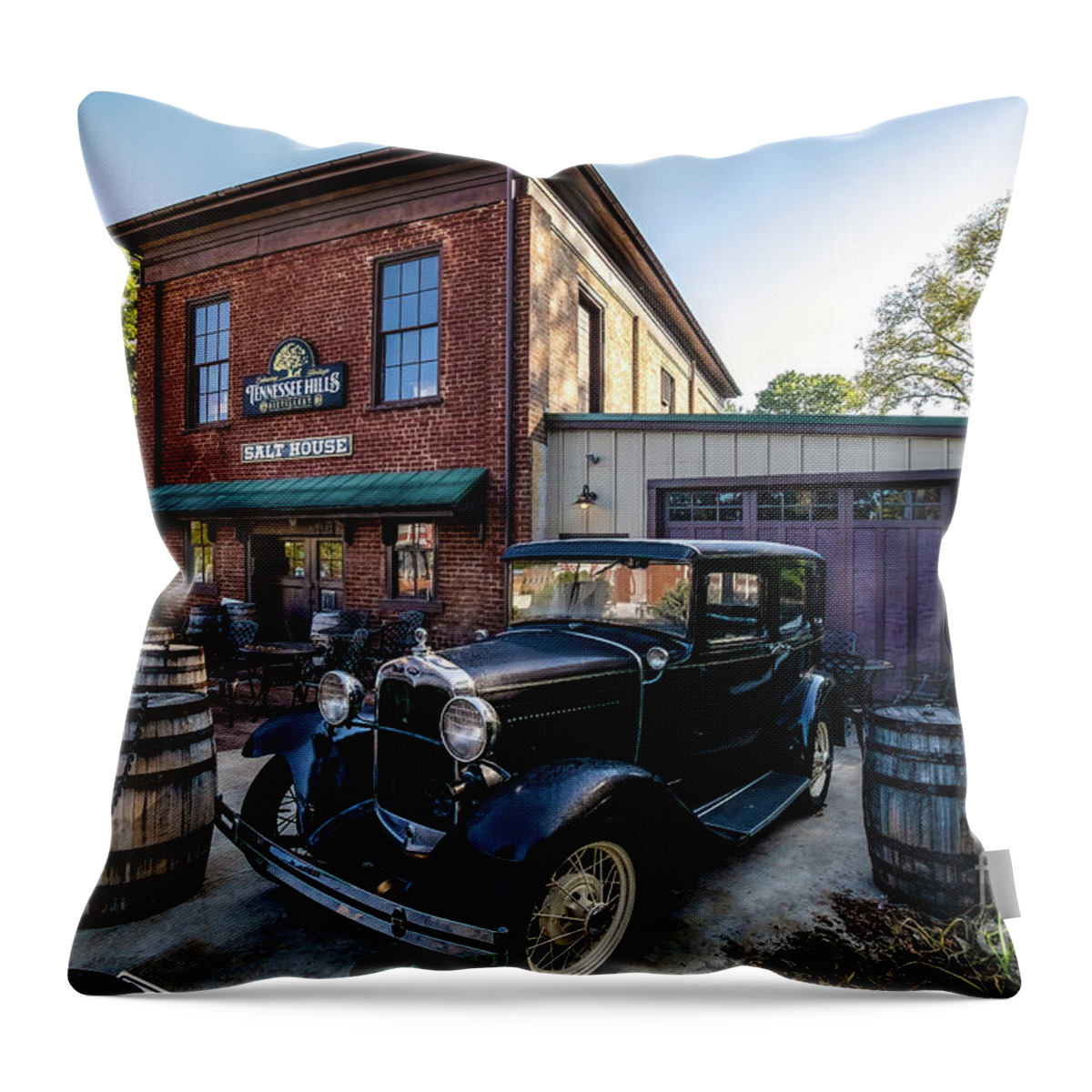 Salt Throw Pillow featuring the photograph Old Salt House and Antique Car by Shelia Hunt