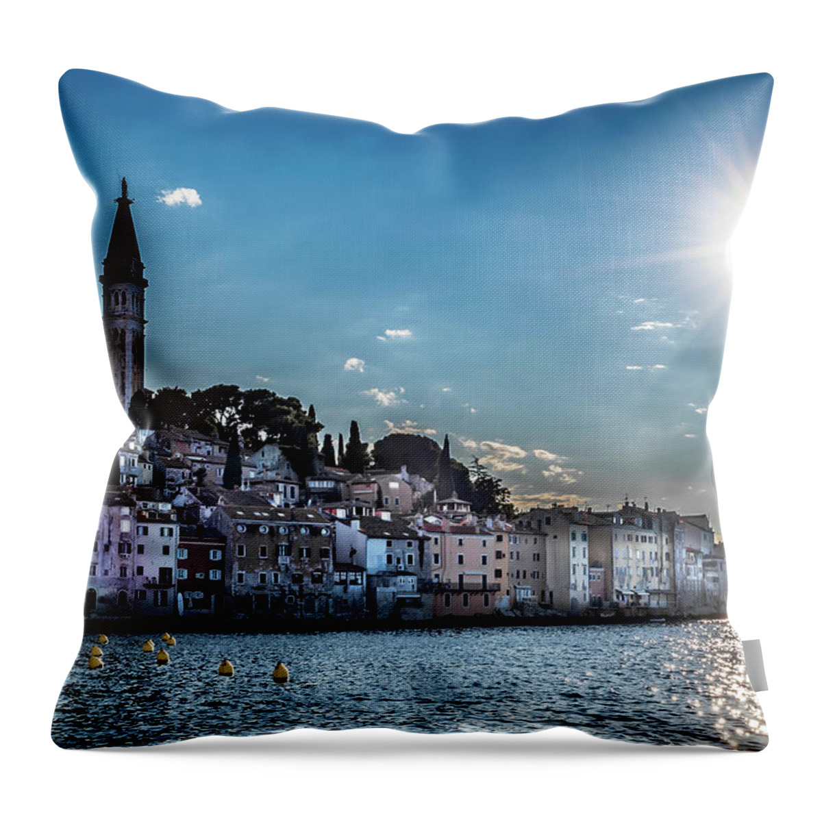 Croatia Throw Pillow featuring the photograph Old Town Of The City Of Rovinj In Croatia by Andreas Berthold