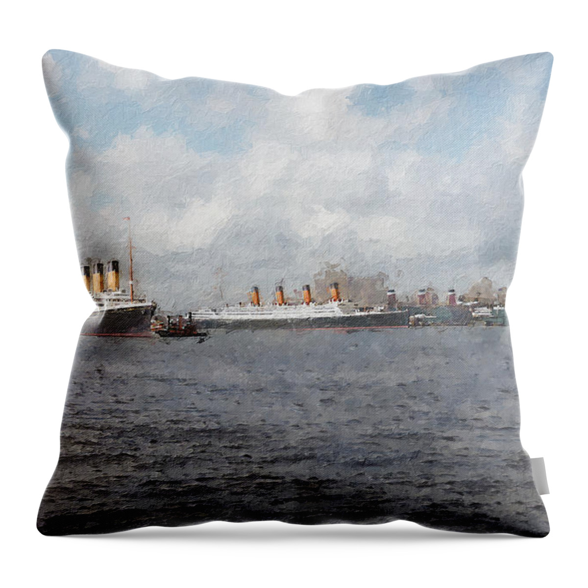 Steamer Throw Pillow featuring the digital art Olympic and Aquitania by Geir Rosset