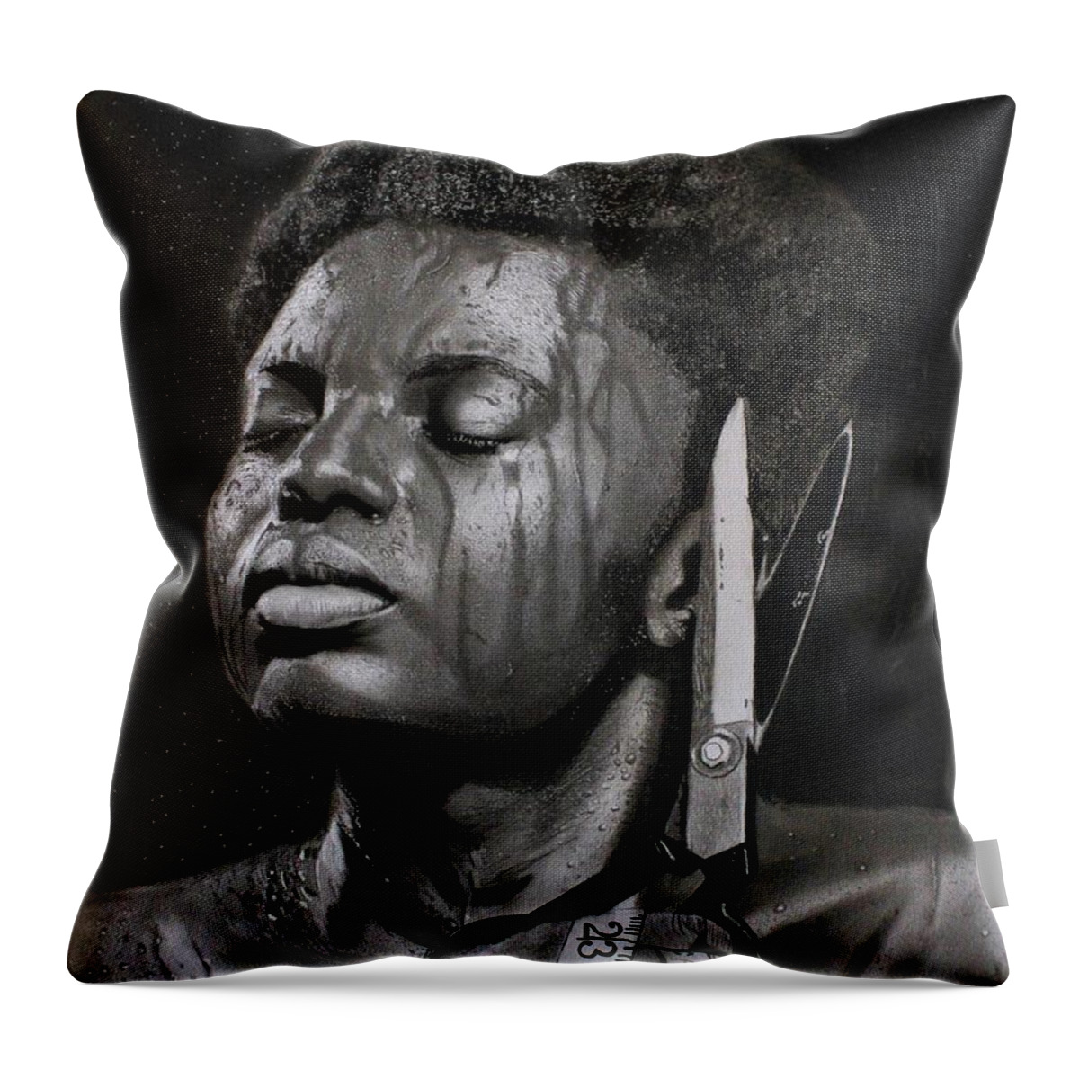 Hyperrealism Throw Pillow featuring the drawing OM3- Olivier Mub by Olivier Mub