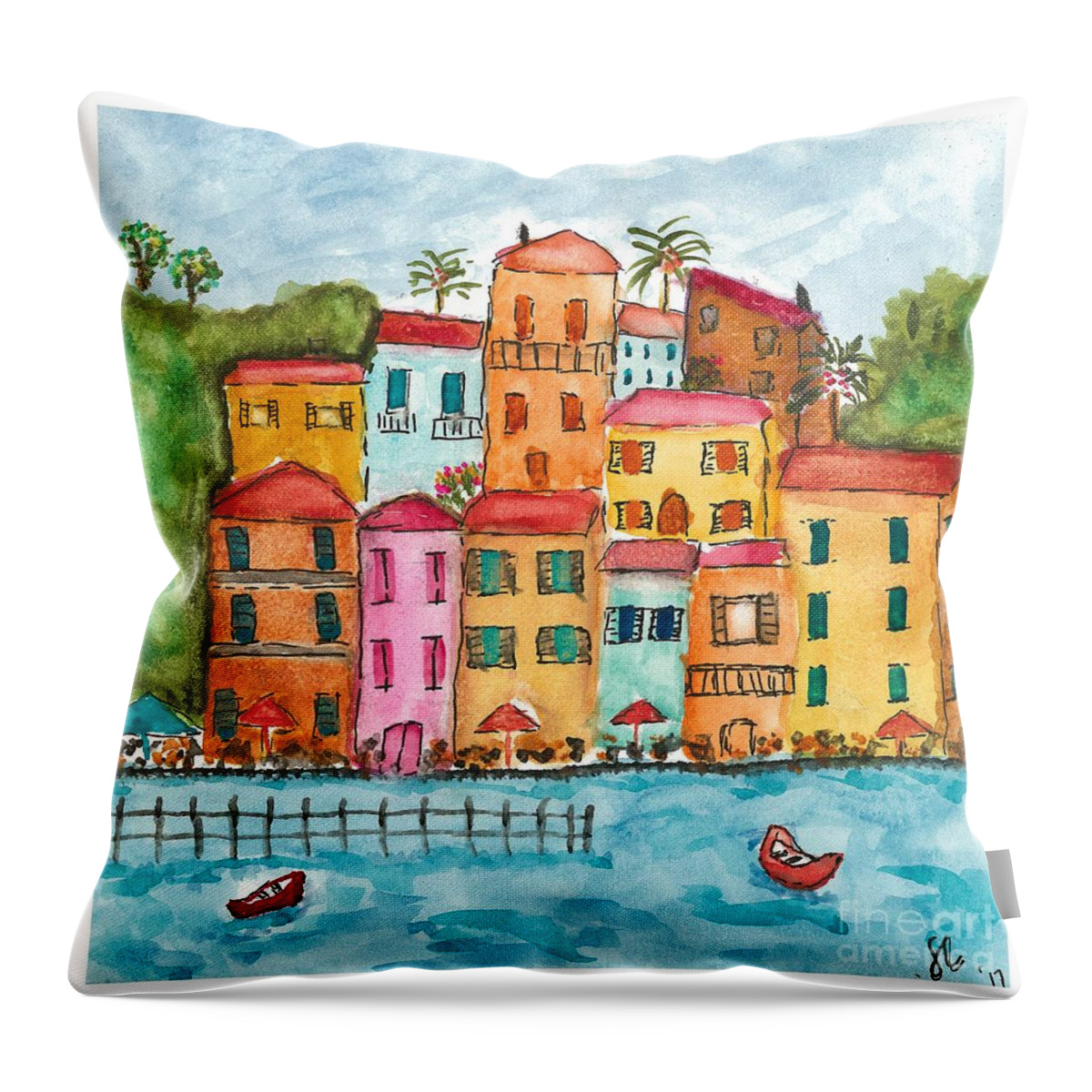 Water Throw Pillow featuring the painting On The Front by Loretta Coca