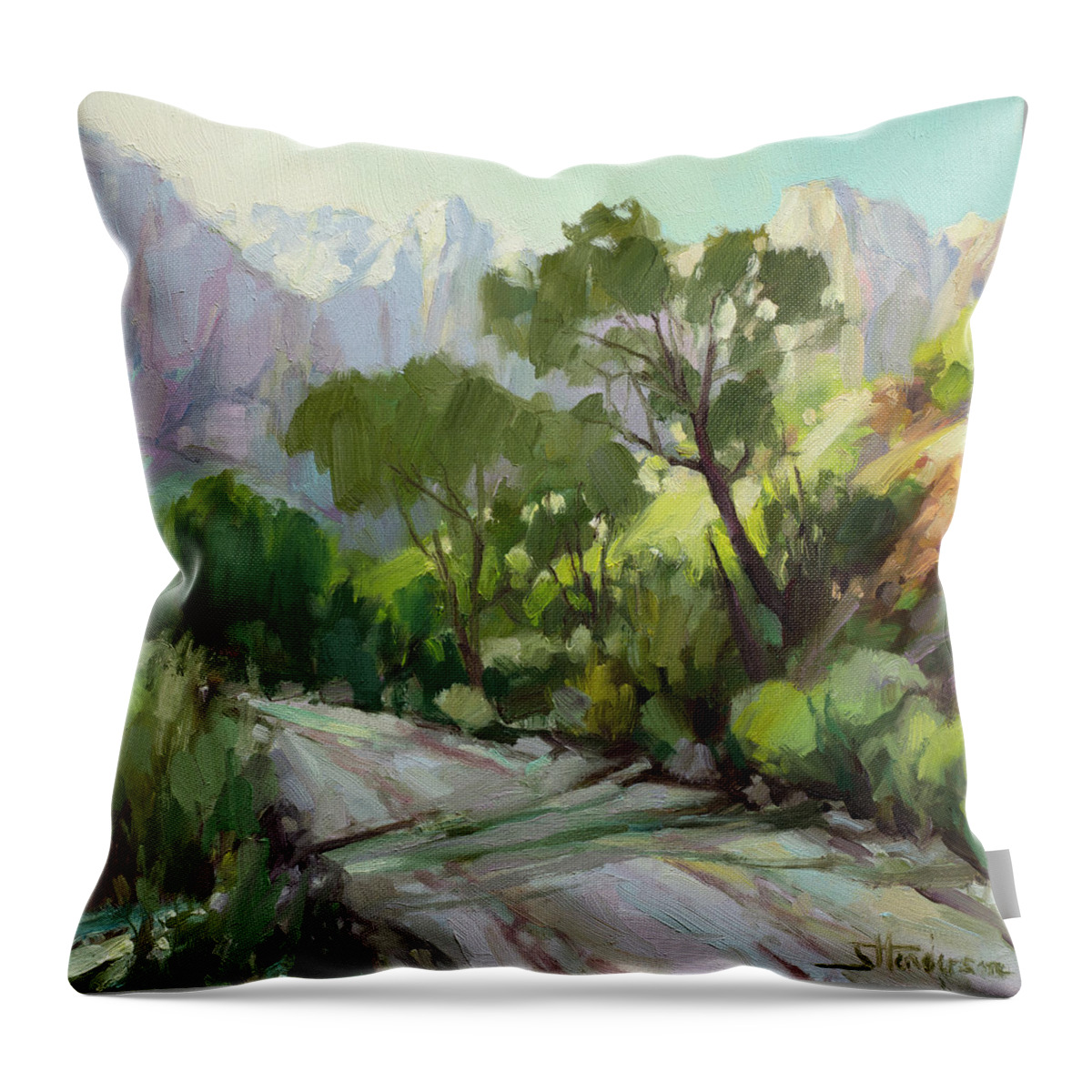 Zion Throw Pillow featuring the painting On the Temple Road by Steve Henderson