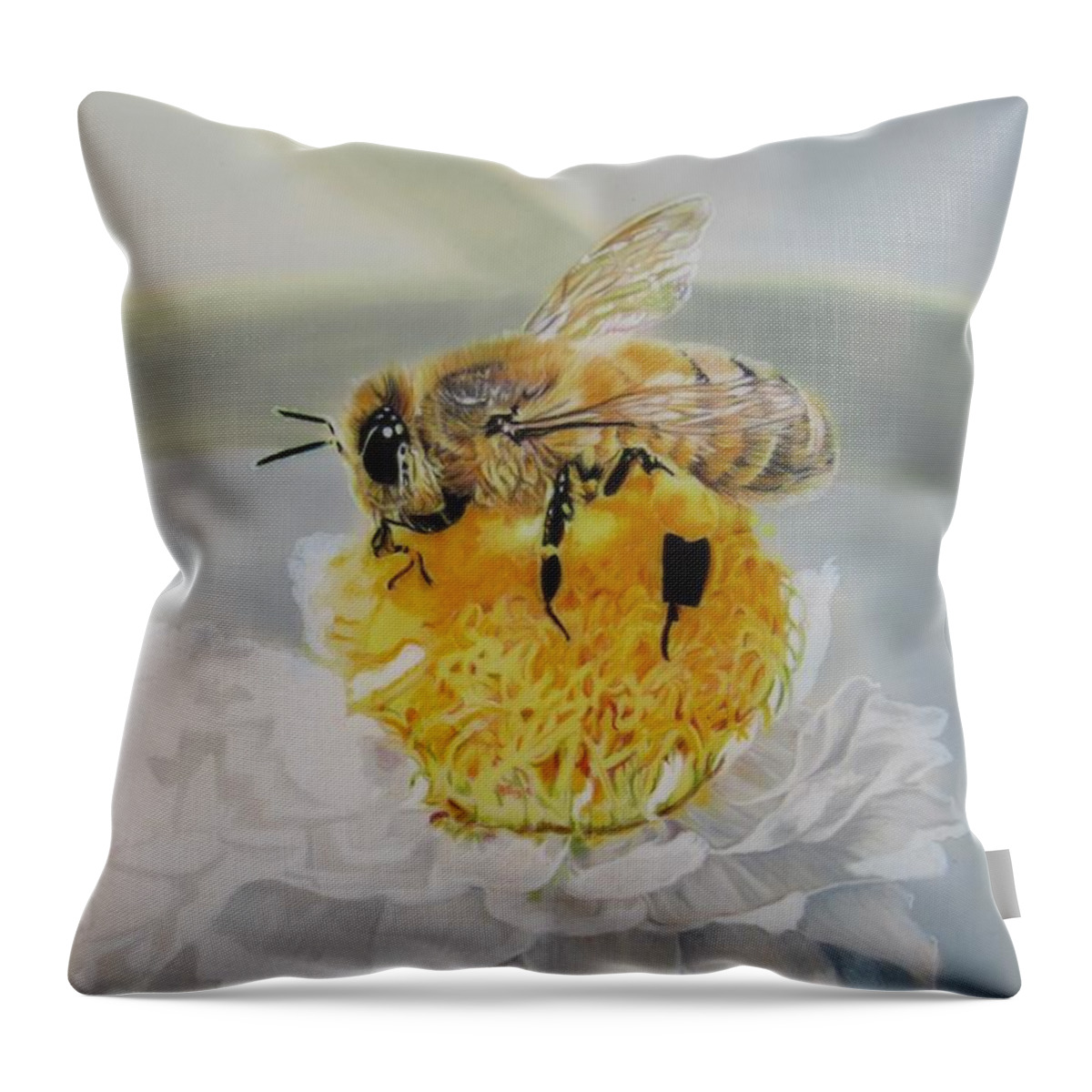 Bee Throw Pillow featuring the drawing One Flower at a Time by Kelly Speros