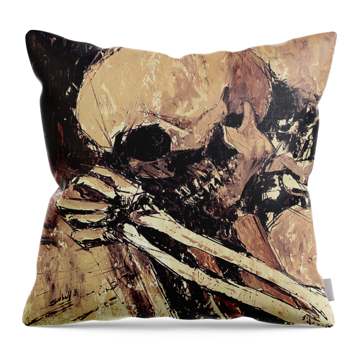 Praying Throw Pillow featuring the painting One Prayer Too Late by Sv Bell