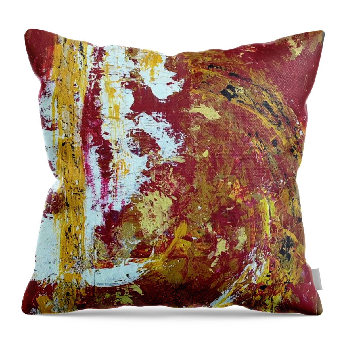 Red Throw Pillow featuring the painting Opening by Medge Jaspan