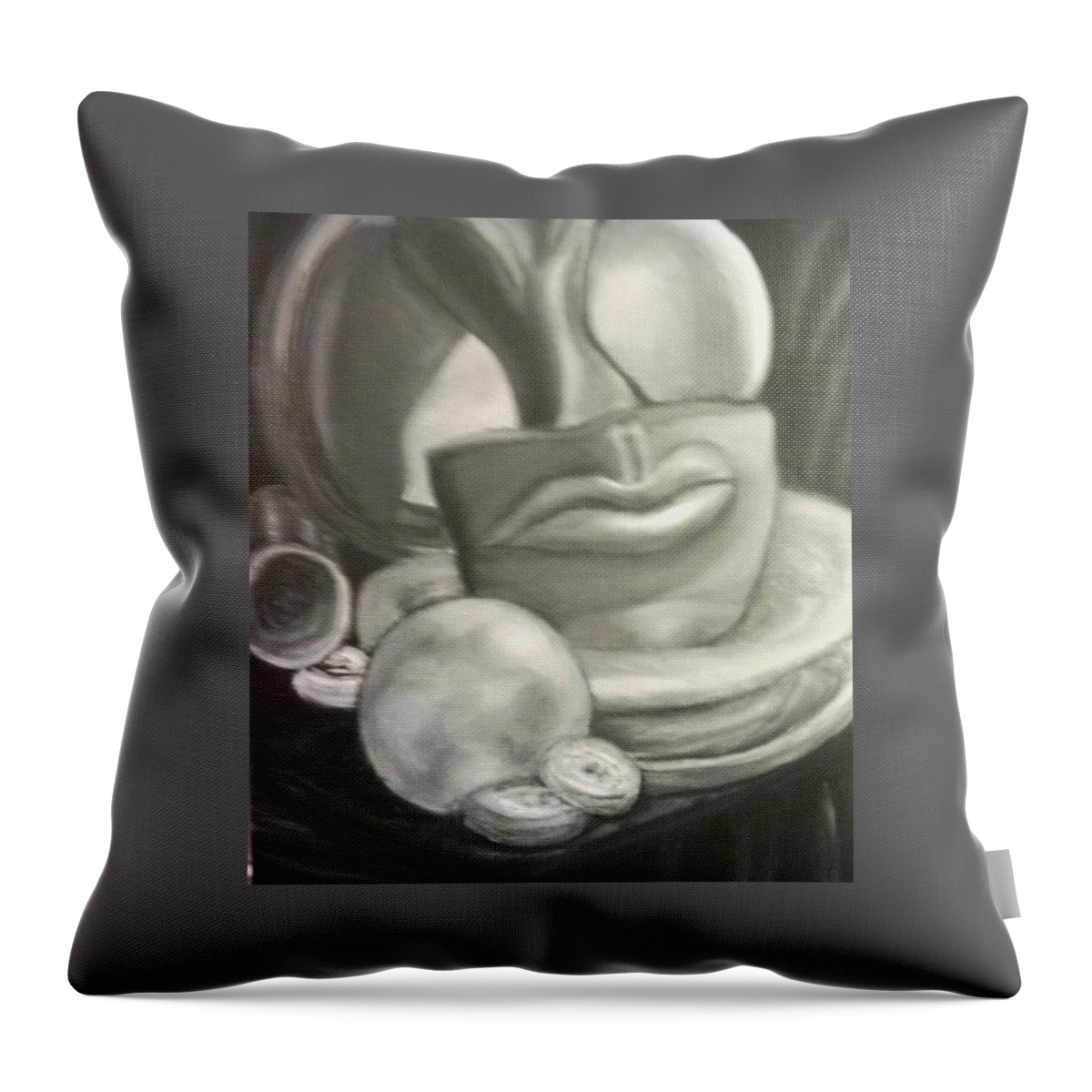 Surreal Abstract- Kissable Lips-powdered Doughnuts Throw Pillow featuring the painting Oral Fixation by Suzanne Berthier