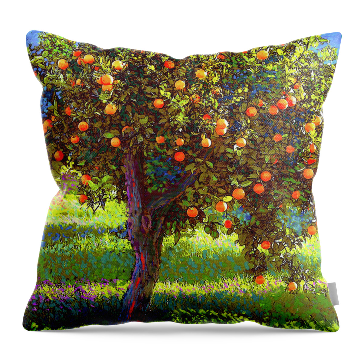 Landscape Throw Pillow featuring the painting Orange Fruit Tree by Jane Small