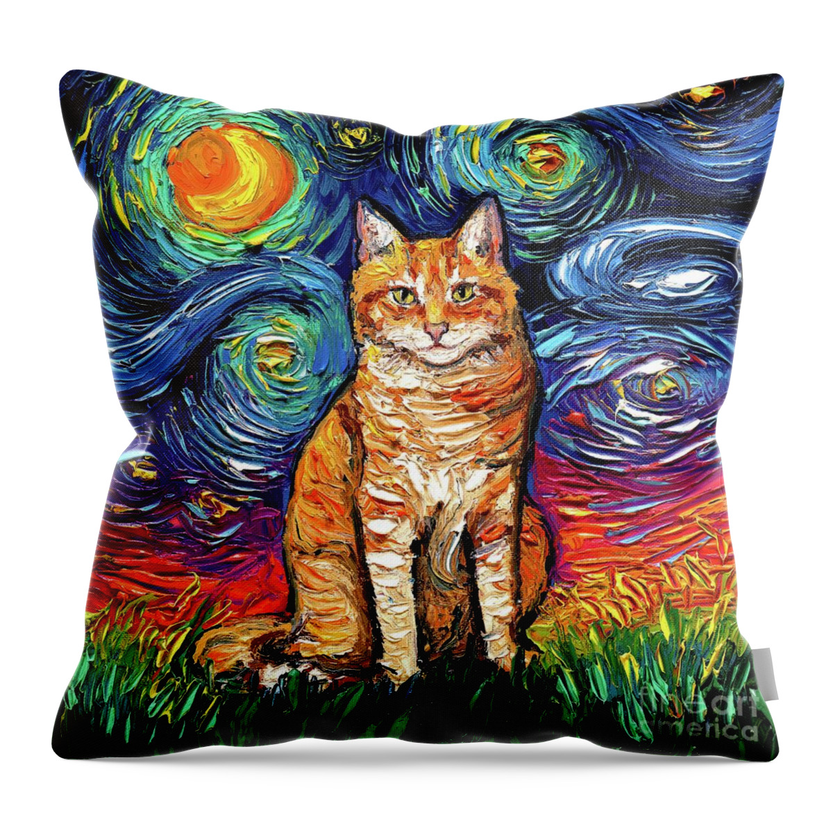 Orange Tabby Throw Pillow featuring the painting Orange Tabby Seated by Aja Trier