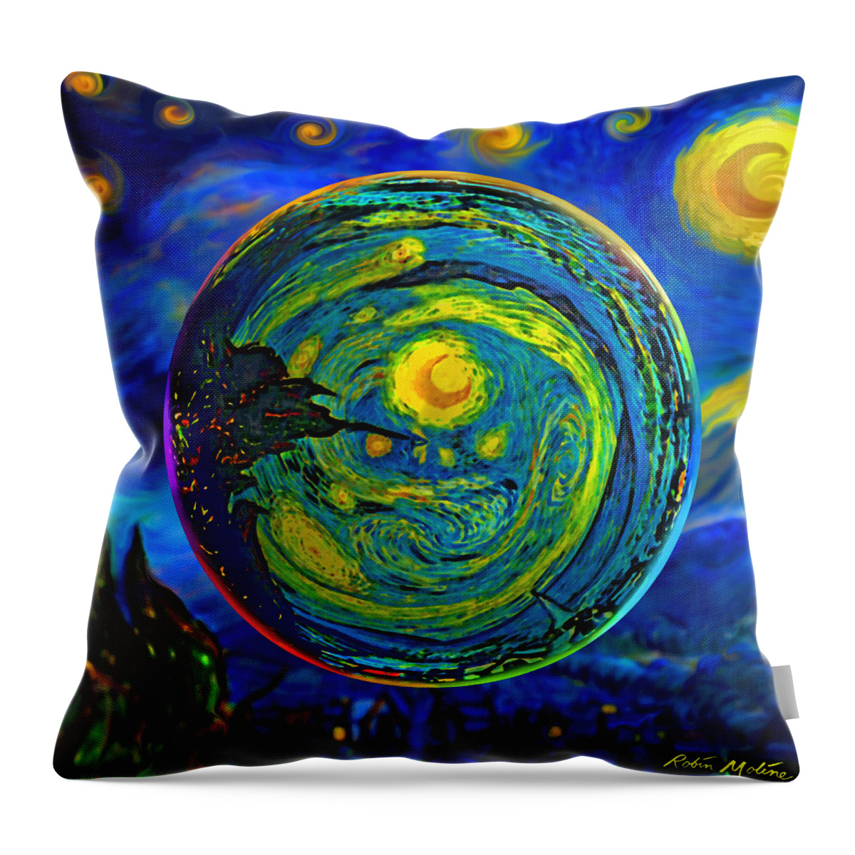 Starry Night Throw Pillow featuring the digital art Orbiting A Starry Night by Robin Moline
