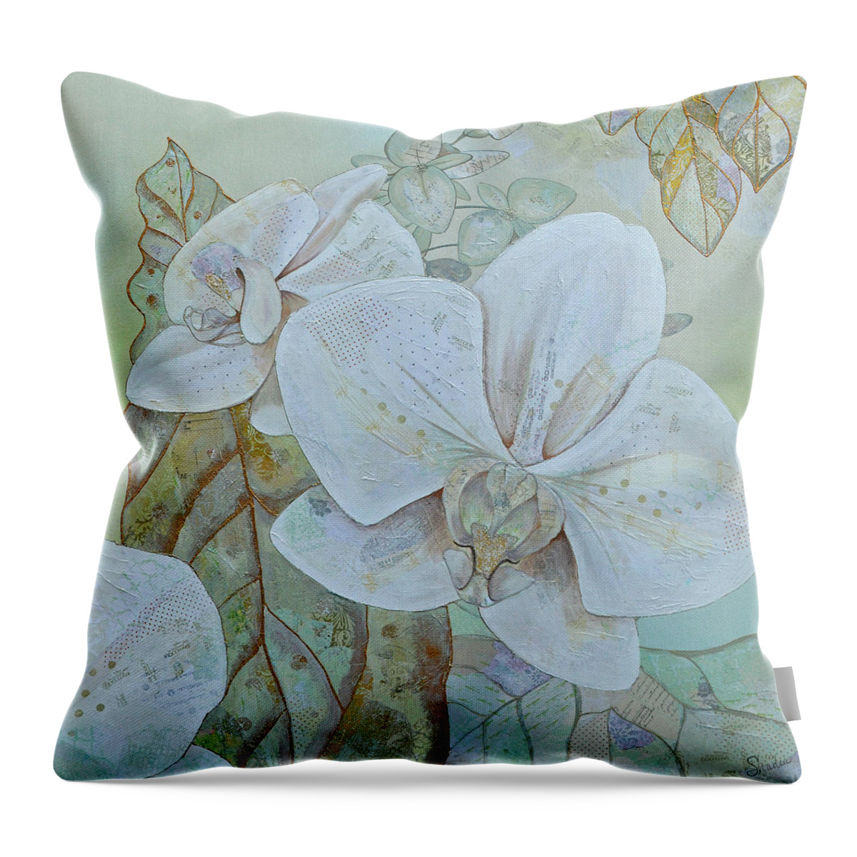 Orchid Throw Pillow featuring the painting Orchids in White by Shadia Derbyshire