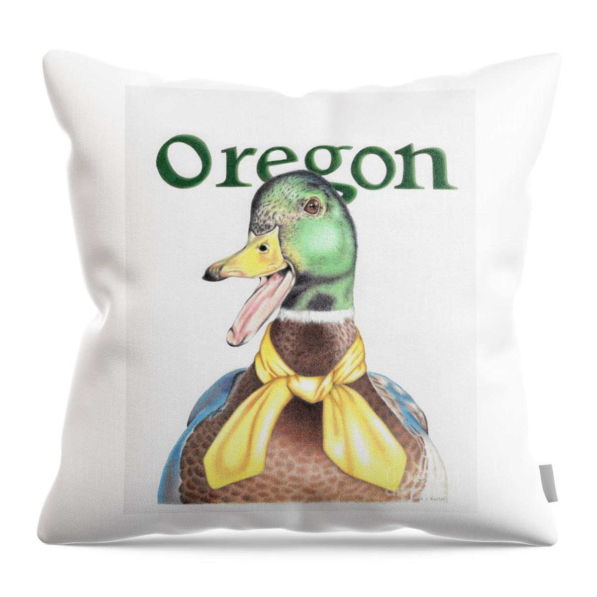 Oregon Throw Pillow featuring the drawing Oregon Duck by Karrie J Butler