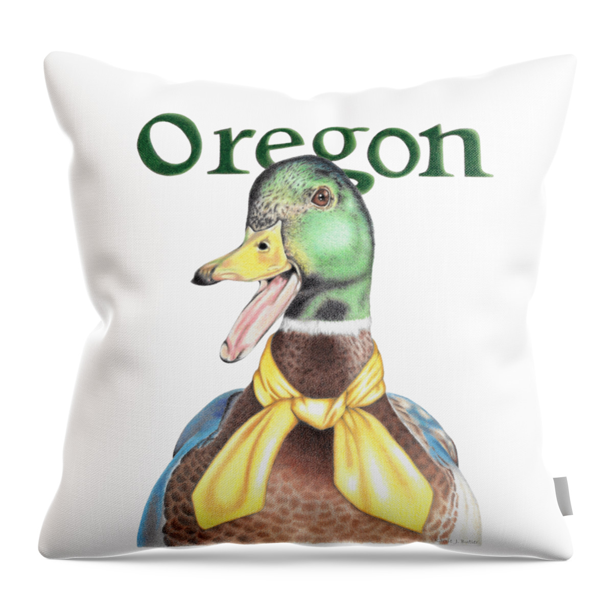Oregon Throw Pillow featuring the drawing Oregon Duck with Transparent Background by Karrie J Butler