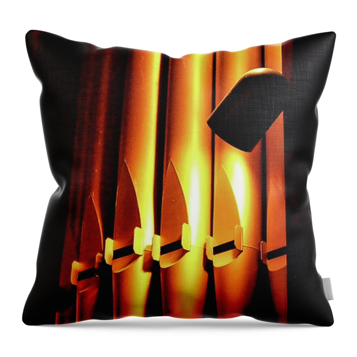 Organ Pipes Church Metal Lights Throw Pillow featuring the photograph Organ Pipes by John Linnemeyer