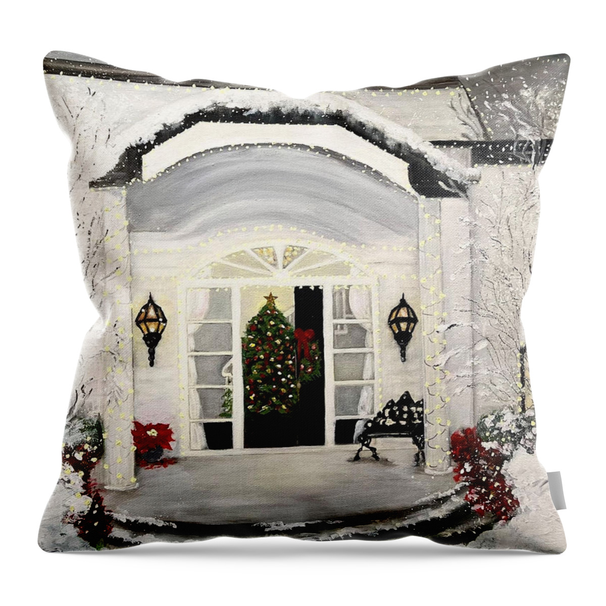 Home Throw Pillow featuring the painting Our Christmas Dreamhome by Juliette Becker
