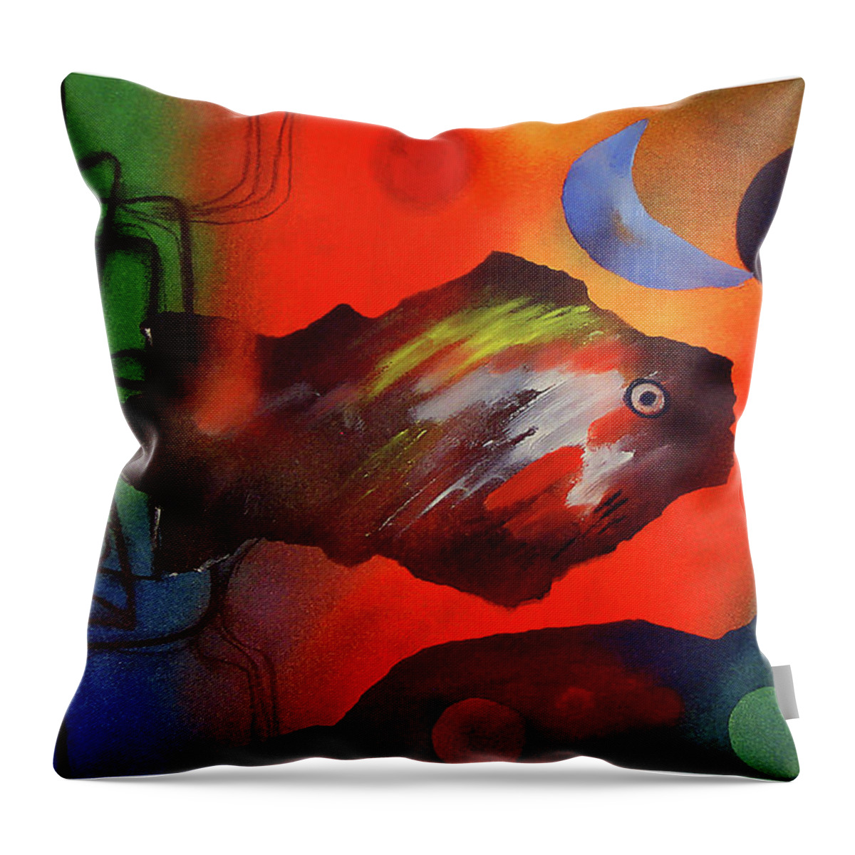 African Throw Pillow featuring the painting Out Of The Deep by Winston Saoli 1950-1995