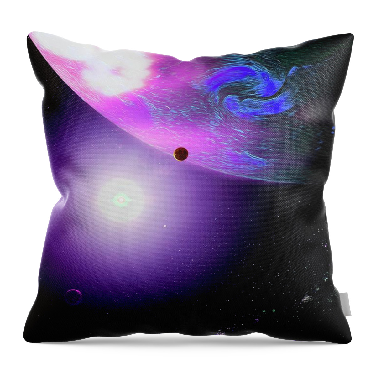  Throw Pillow featuring the digital art Outer Space Giant Planet and Moons by Don White Artdreamer