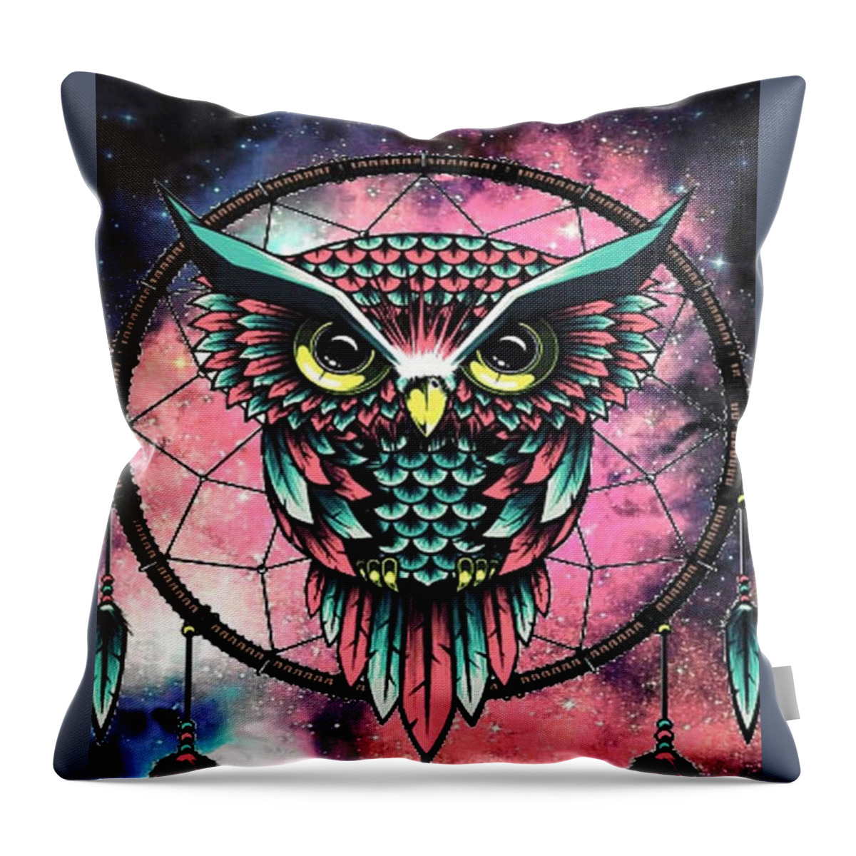 Dreamcatcher Throw Pillow featuring the digital art Owl dreamcatcher by Mopssy Stopsy