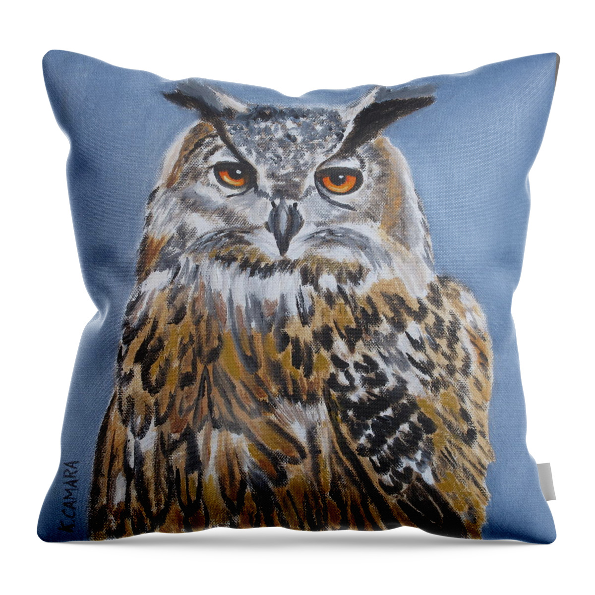 Pets Throw Pillow featuring the painting Owl Orange Eyes by Kathie Camara