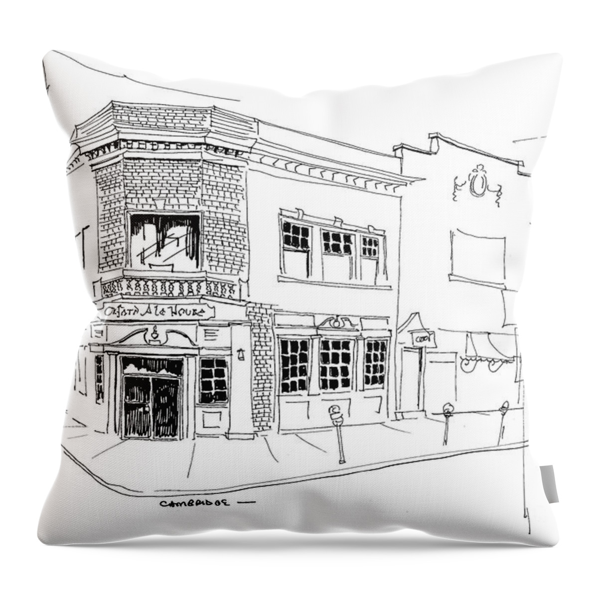 Pen & Ink Throw Pillow featuring the drawing Oxford Ale House by William Renzulli