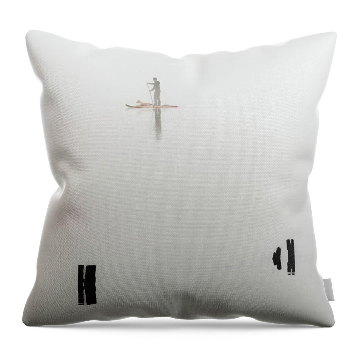 Hudson River Throw Pillow featuring the photograph Paddleboarder in Fog by Kevin Suttlehan