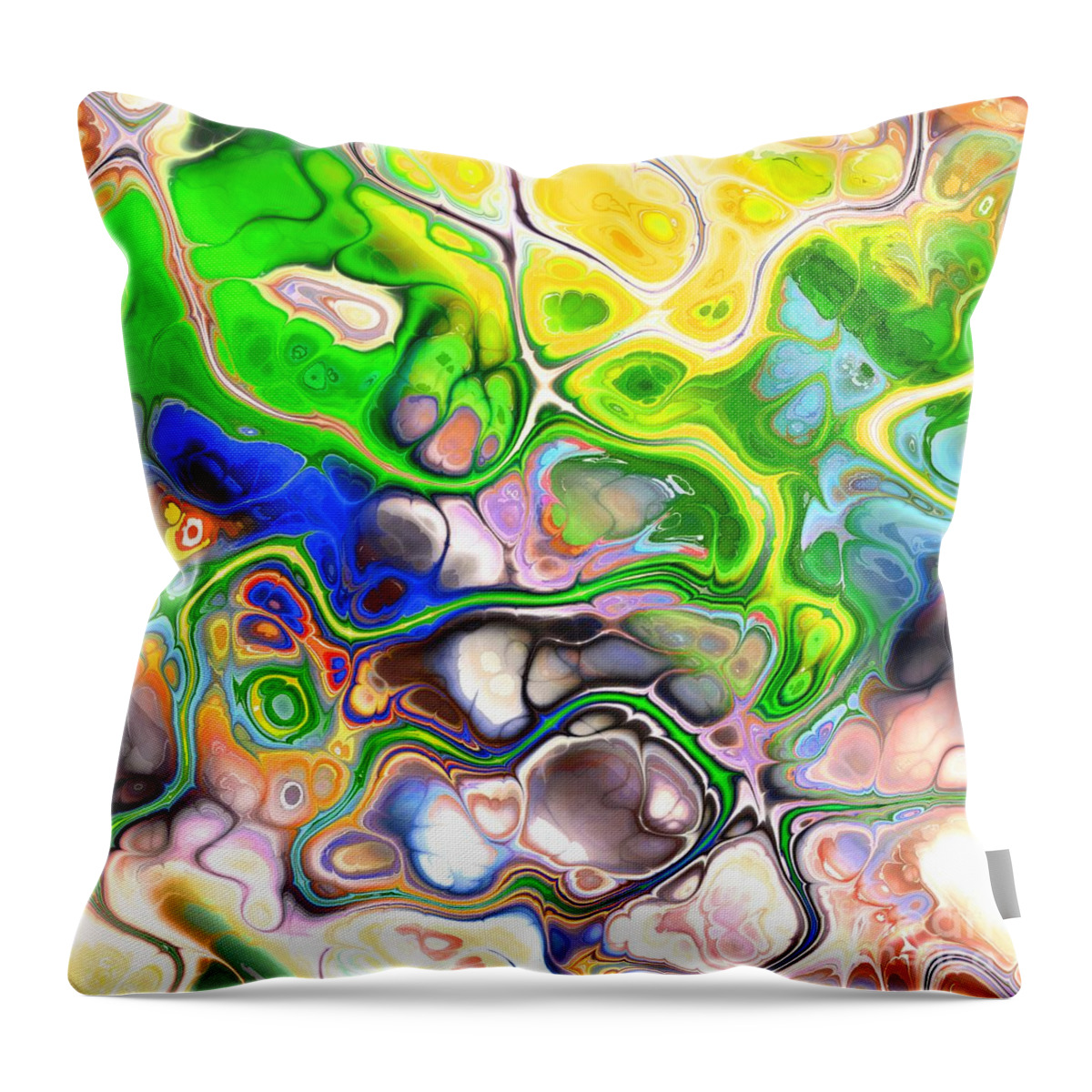 Colorful Throw Pillow featuring the digital art Paijo - Funky Artistic Colorful Abstract Marble Fluid Digital Art by Sambel Pedes