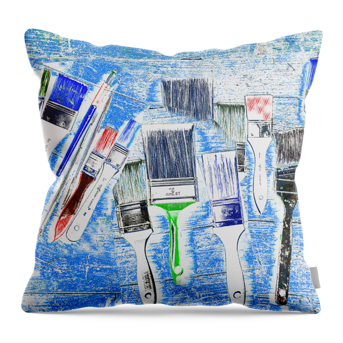 Paintbrushes Throw Pillow featuring the mixed media Paintbrush Abstract by Kae Cheatham
