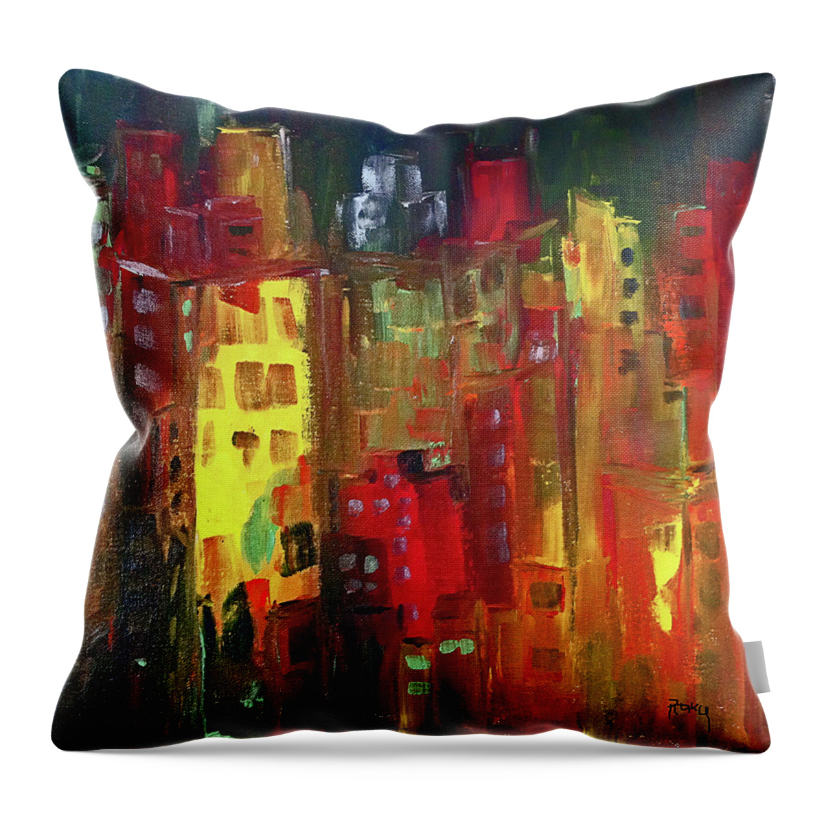City Throw Pillow featuring the painting Paint it Red by Roxy Rich