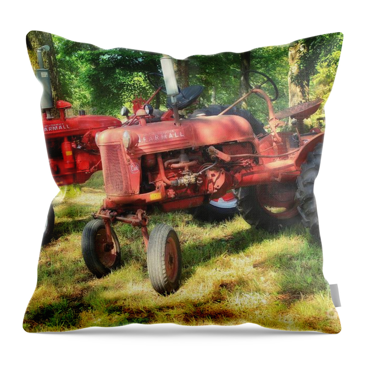Farmall Throw Pillow featuring the photograph Pair of Farmalls by Mike Eingle