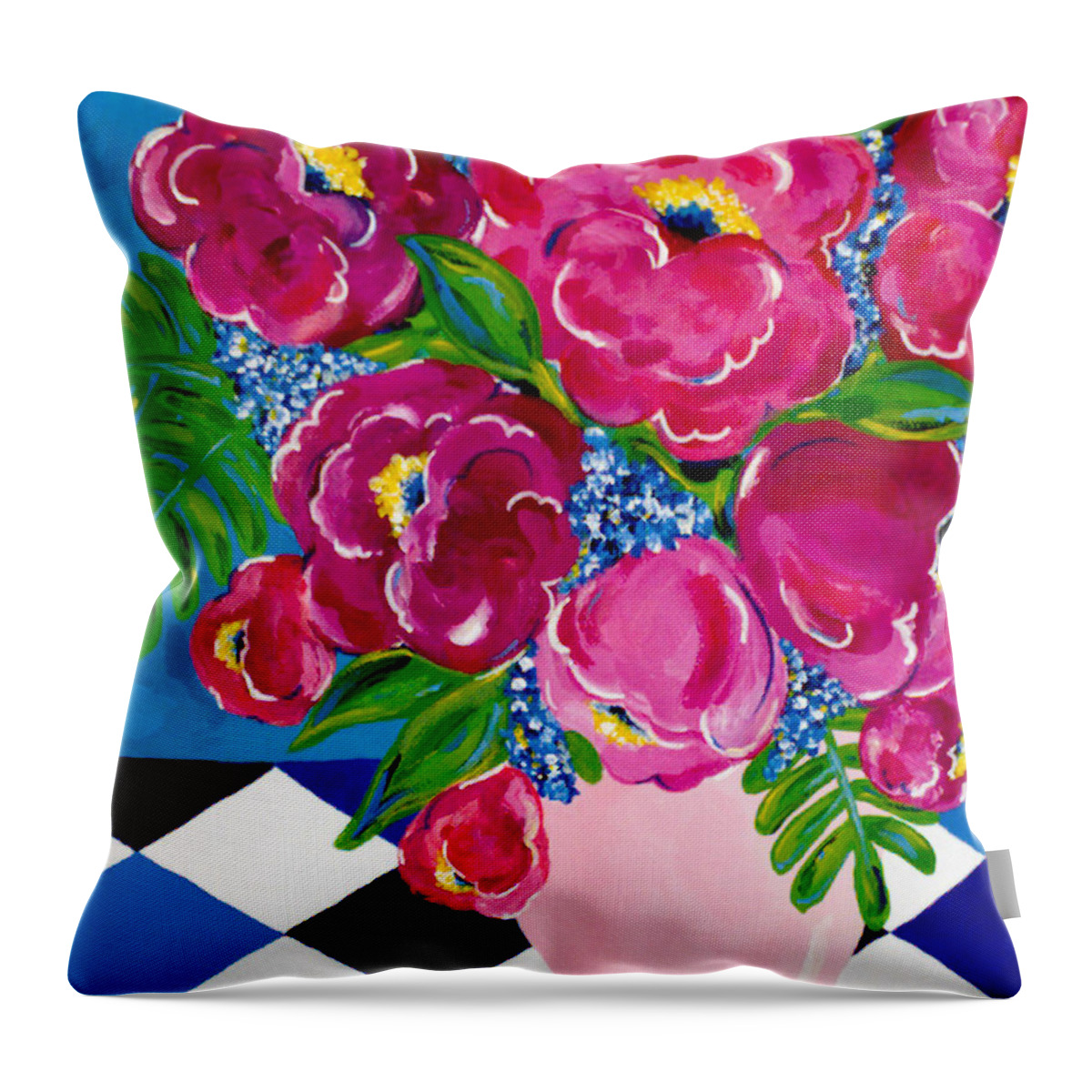 Floral Throw Pillow featuring the painting Pale Pink Vase by Beth Ann Scott