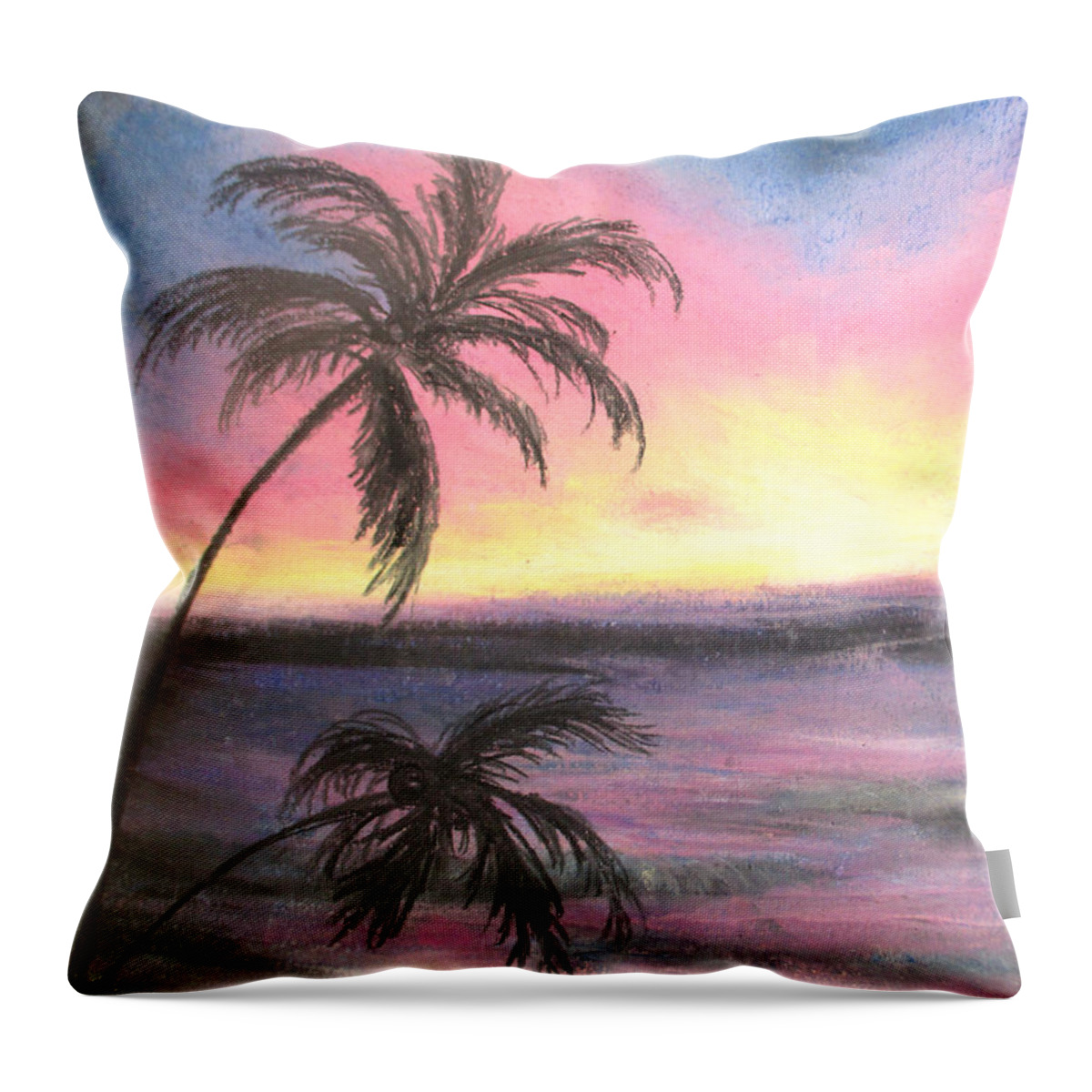 Palm Sunset Throw Pillow featuring the painting Palm Set by Jen Shearer