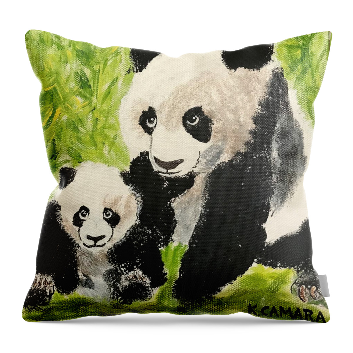 Pets Throw Pillow featuring the painting Pandas by Kathie Camara
