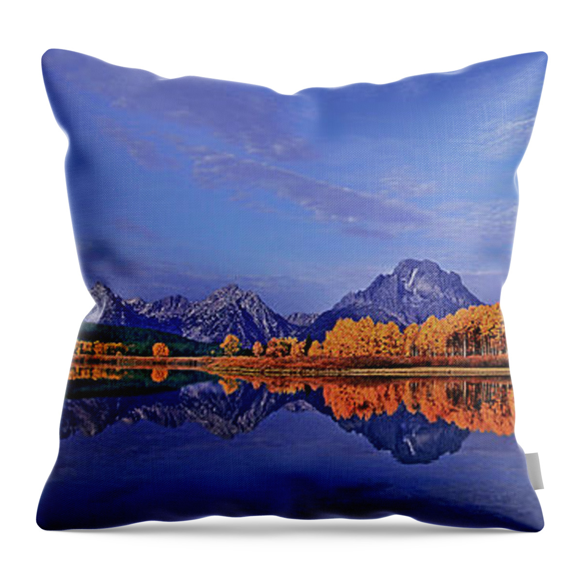 Dave Wellling Throw Pillow featuring the photograph Panorama Fall Morning Oxbow Bend Grand Tetons by Dave Welling