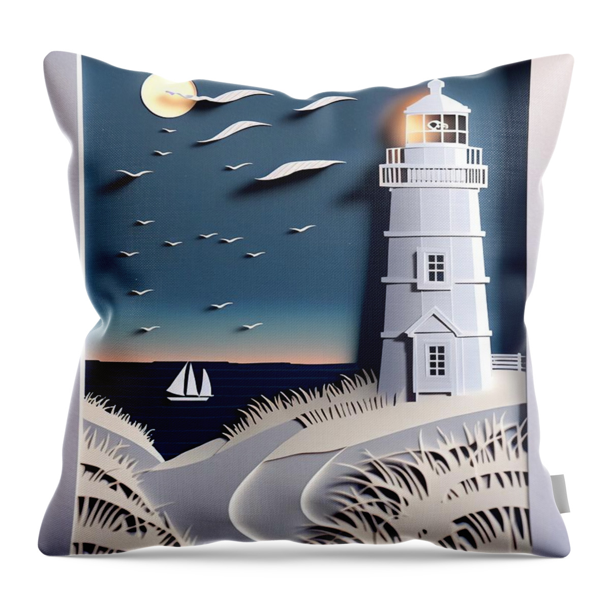 Nantucket Throw Pillow featuring the digital art Paper Lighthouse by Nickleen Mosher