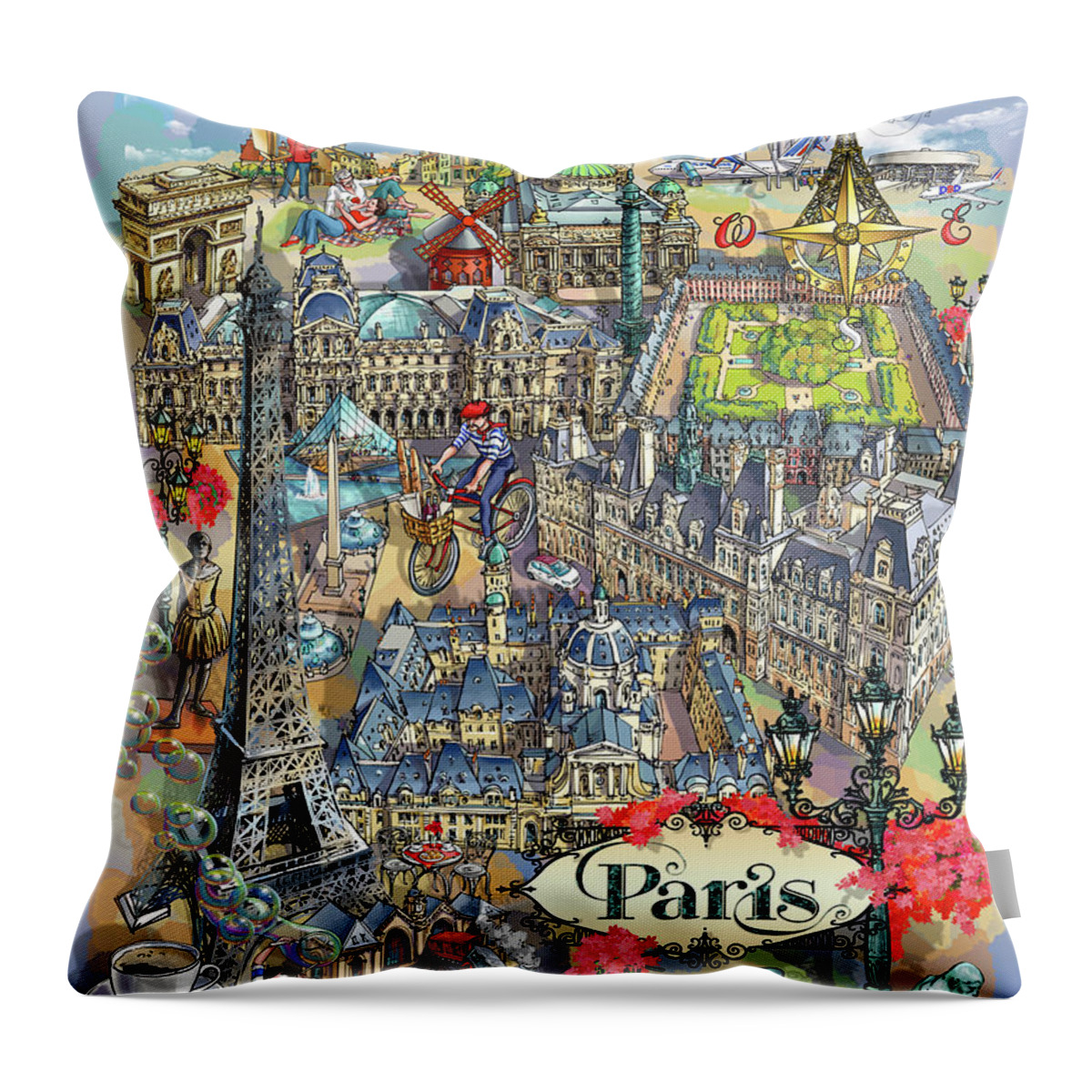 Paris Throw Pillow featuring the digital art Paris Theme - I by Maria Rabinky