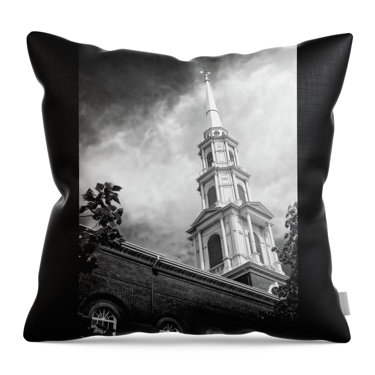 Boston Throw Pillow featuring the photograph Park Street Church Steeple Boston Massachusetts Black and White by Carol Japp
