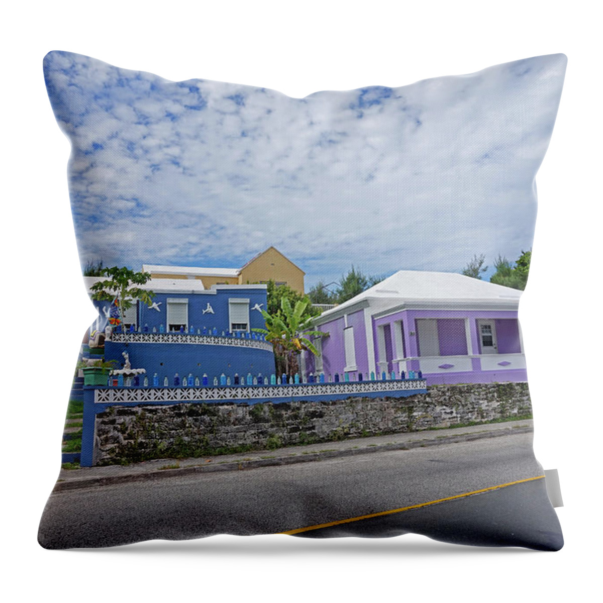 Bermuda Throw Pillow featuring the photograph Pastel houses of Bermuda by Yvonne Jasinski