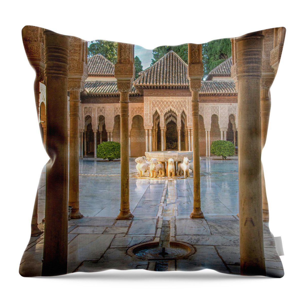Courtyard Of The Lions Throw Pillow featuring the photograph Patio de Los Leones by Rebecca Herranen
