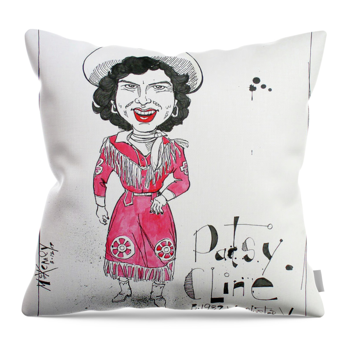  Throw Pillow featuring the drawing Patsy Cline by Phil Mckenney