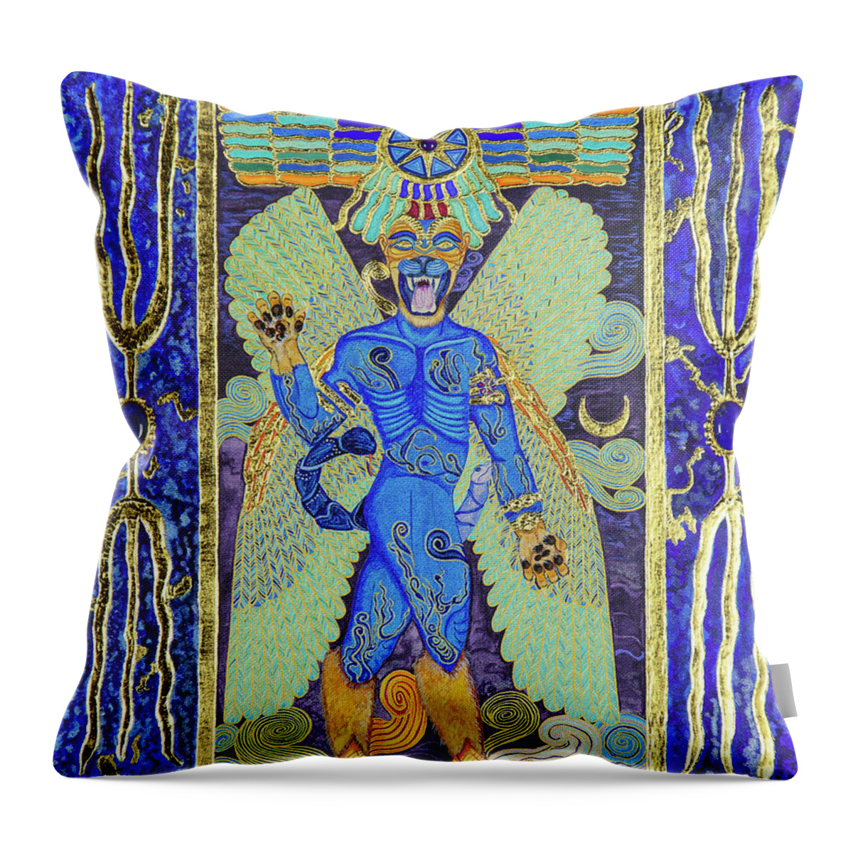 Babylon Throw Pillow featuring the mixed media Pazuzu the Divine Exorcist by Ptahmassu Nofra-Uaa