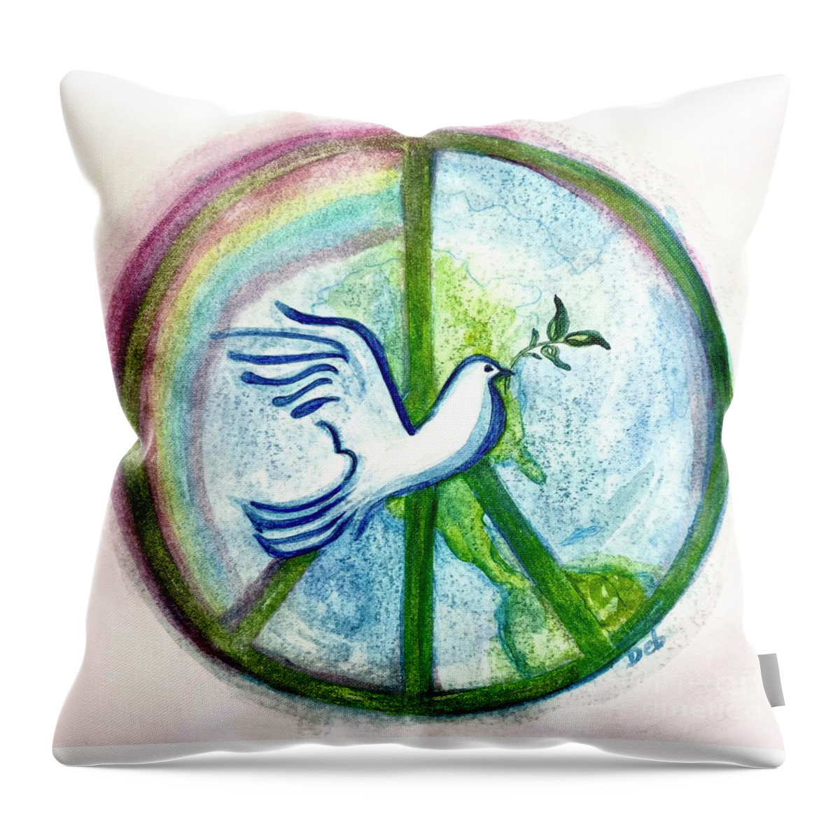 Peace Sign Throw Pillow featuring the painting Peace on Earth by Deb Stroh-Larson