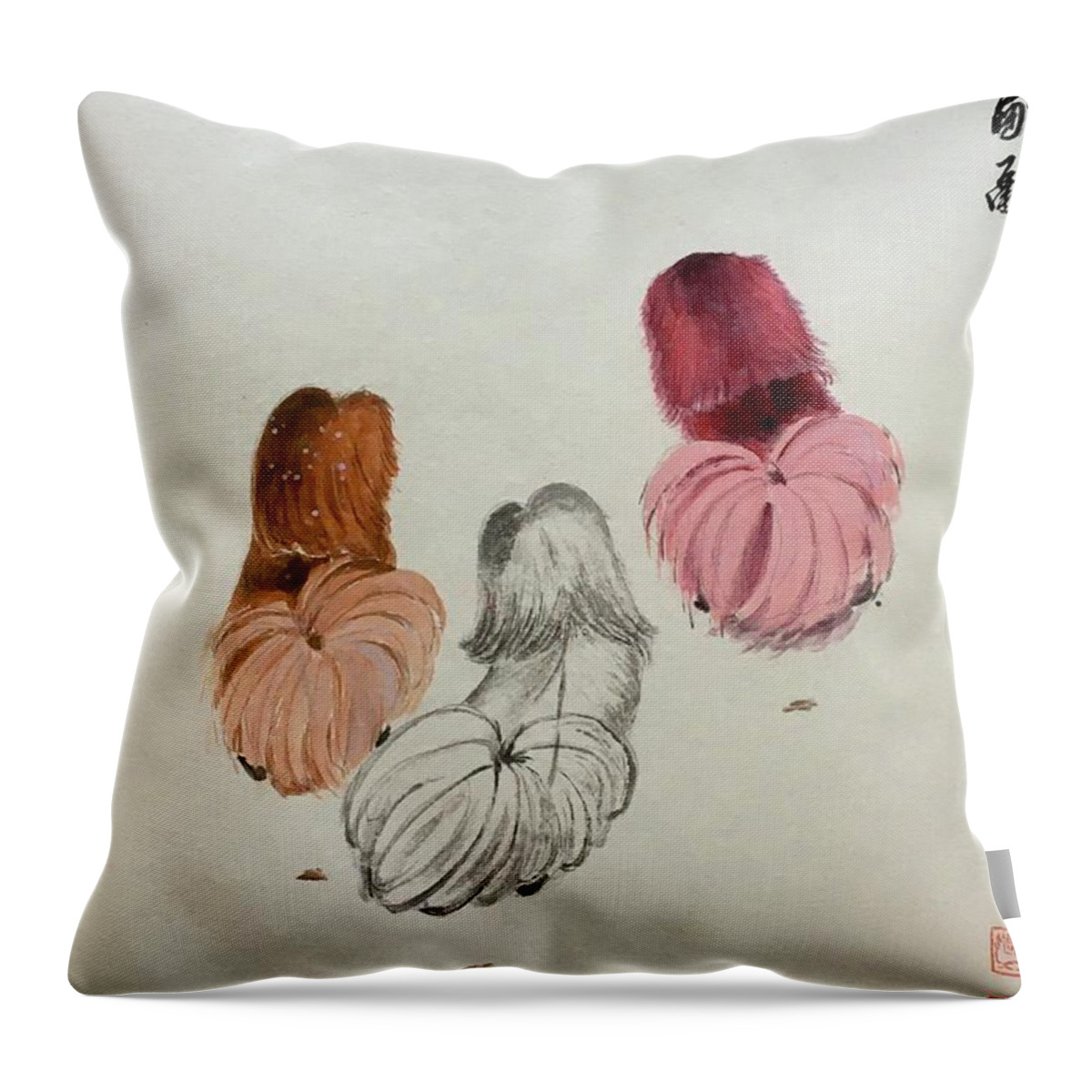 Pekes Throw Pillow featuring the painting Peaceful and Joy by Carmen Lam