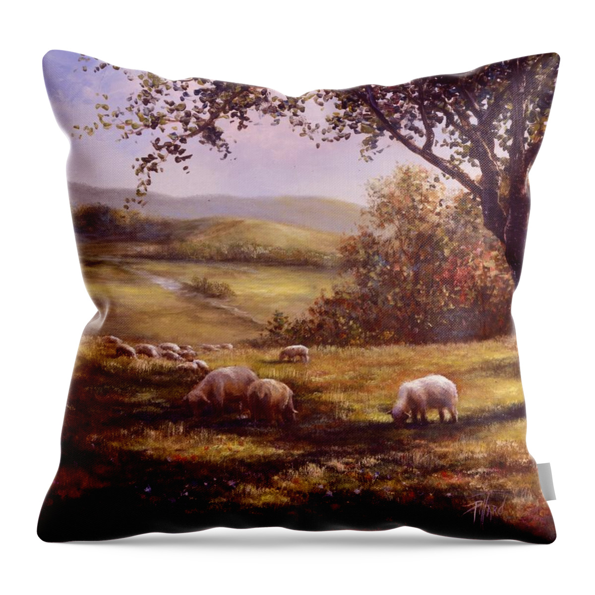 Country Landscape Throw Pillow featuring the painting Peaceful Pasture by Lynne Pittard
