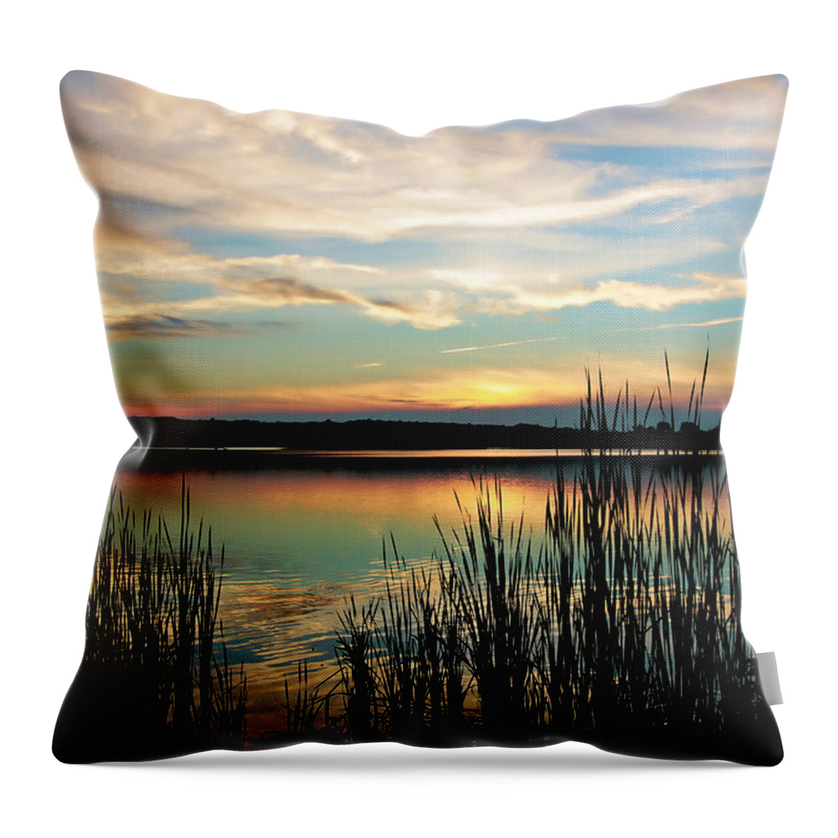 Lake Sunset Throw Pillow featuring the photograph Peaceful Sunset by Mary Walchuck