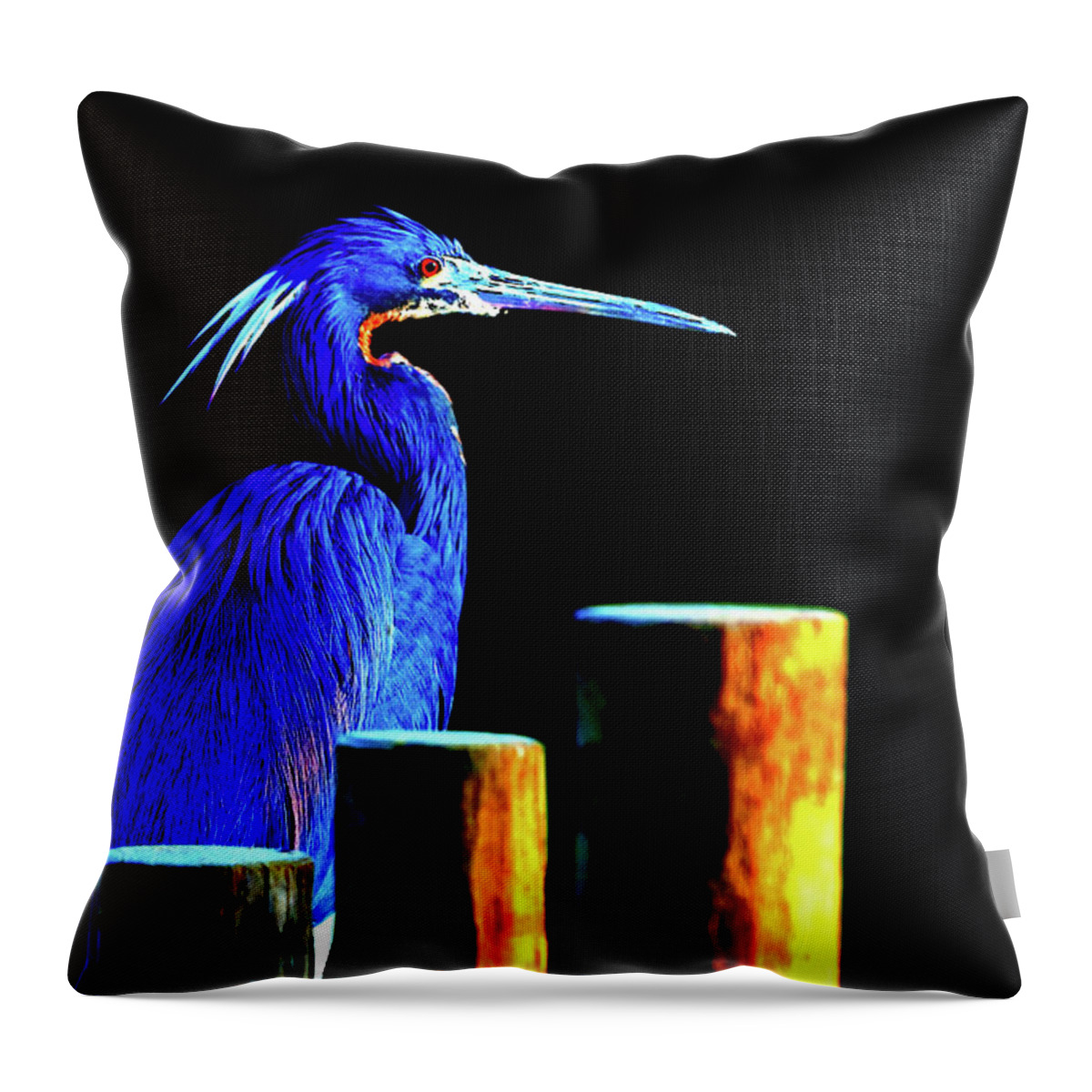 Wildlife Throw Pillow featuring the digital art Pensive Blue Heron by SnapHappy Photos