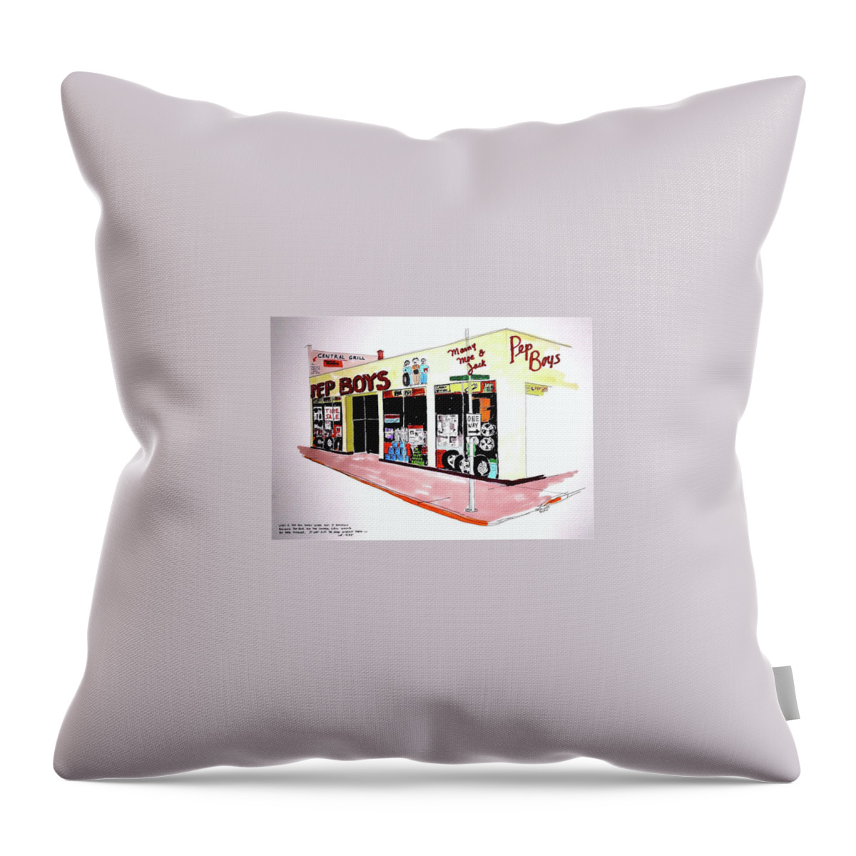 Graphic Throw Pillow featuring the drawing Pep Boys by William Renzulli