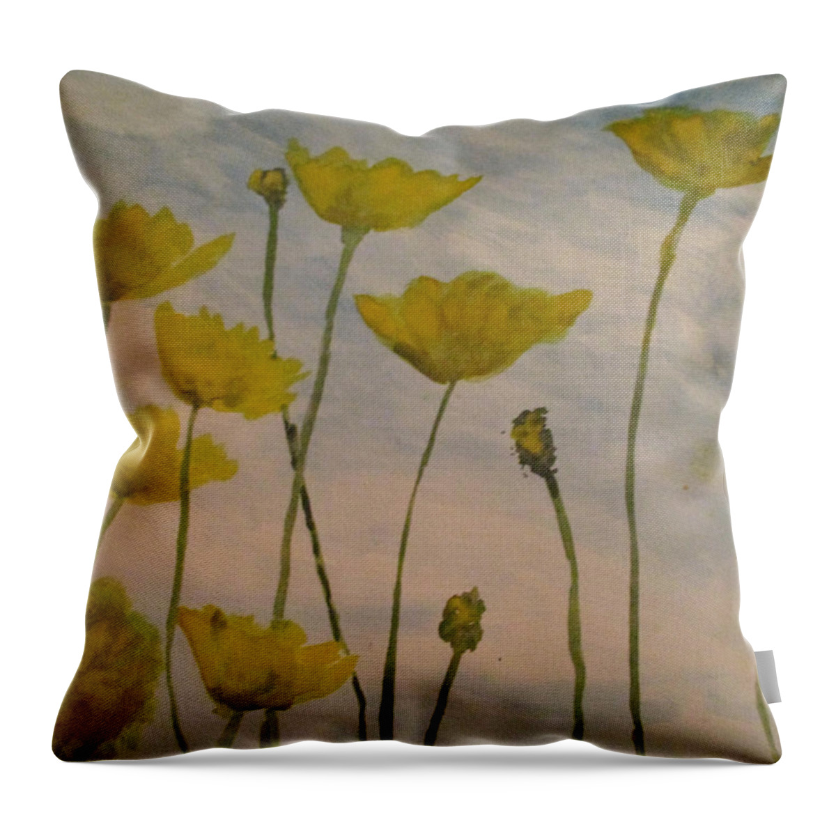 Wild Flowers Throw Pillow featuring the painting Petalled Yellow by Jen Shearer