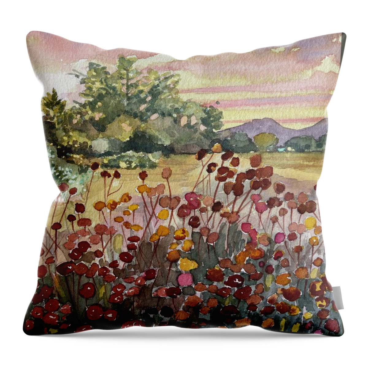 Trees Throw Pillow featuring the painting Peter Strauss Ranch Seed Heads by Luisa Millicent