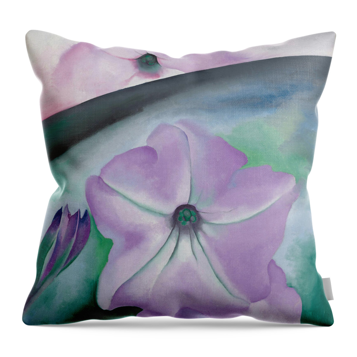 Georgia O'keeffe Throw Pillow featuring the painting Petunia no 2. - Modernist pink flower painting by Georgia O'Keeffe